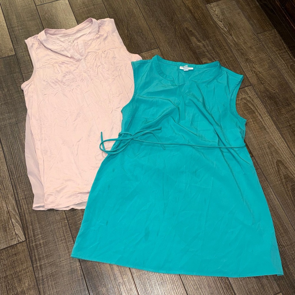 Liz Lange Maternity Tops Bundle S Teal Tie Waist Tunic & Pink Layered Tank Set